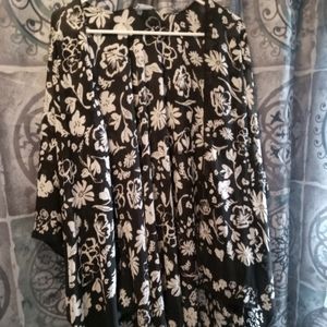 Kimono type cover up black with flower design winged sleeve